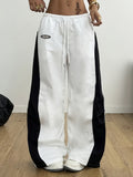 Contrast Stripe Wide Leg Track Pants - White