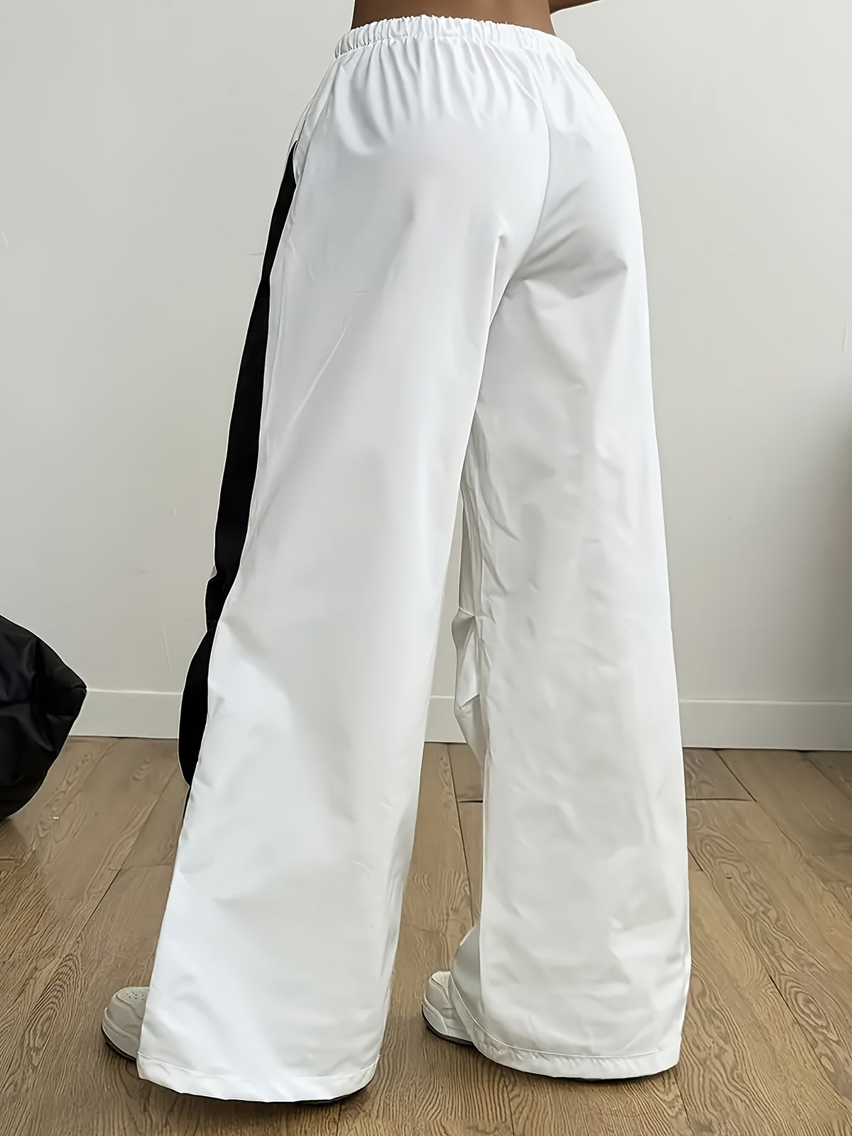 Contrast Stripe Wide Leg Track Pants - White - 1