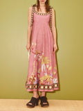 Botanical Border Print Square Neck Maxi Dress - Pink