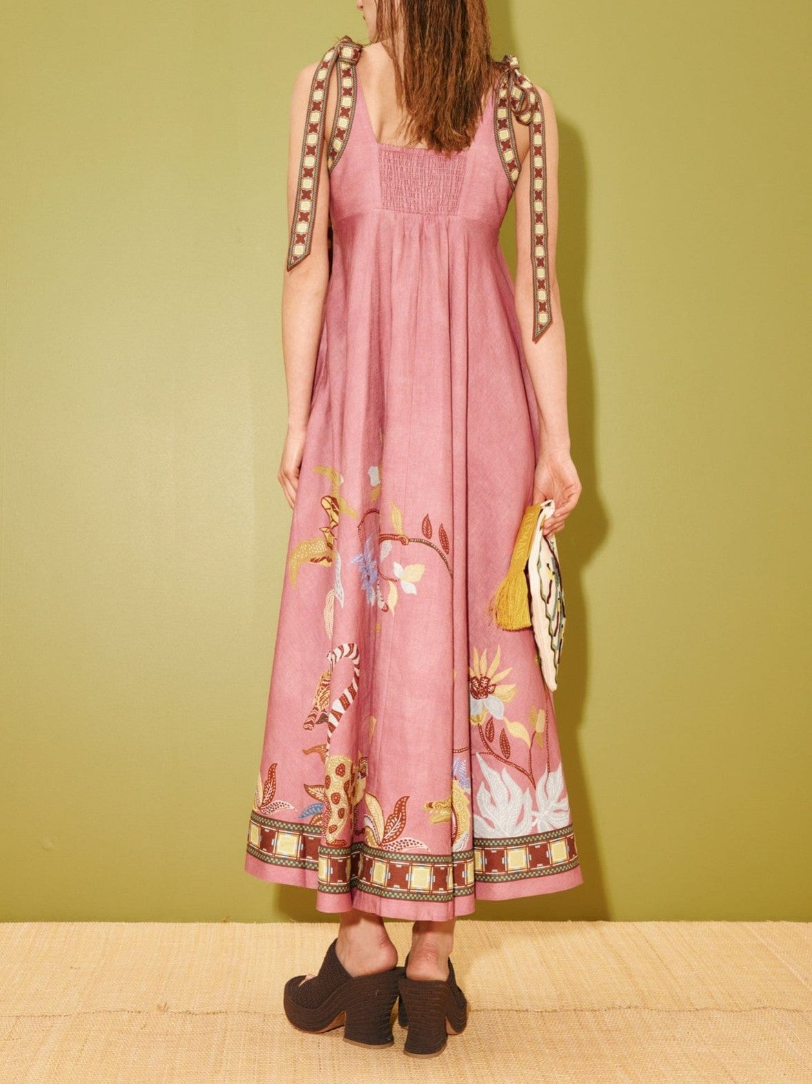 Botanical Border Print Square Neck Maxi Dress - Pink - 2