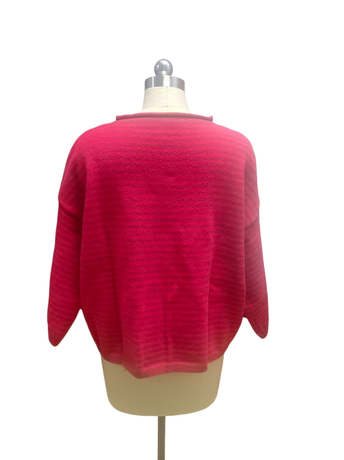 Three Quarter Sleeve Striped Boxy Cardigan - Fuchsia - 1