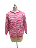Three Quarter Sleeve Striped Boxy Cardigan - Red