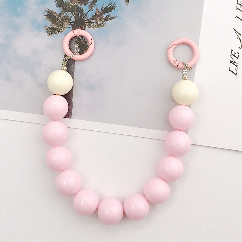 Chunky Beaded Phone Strap With Clip Rings - Pink