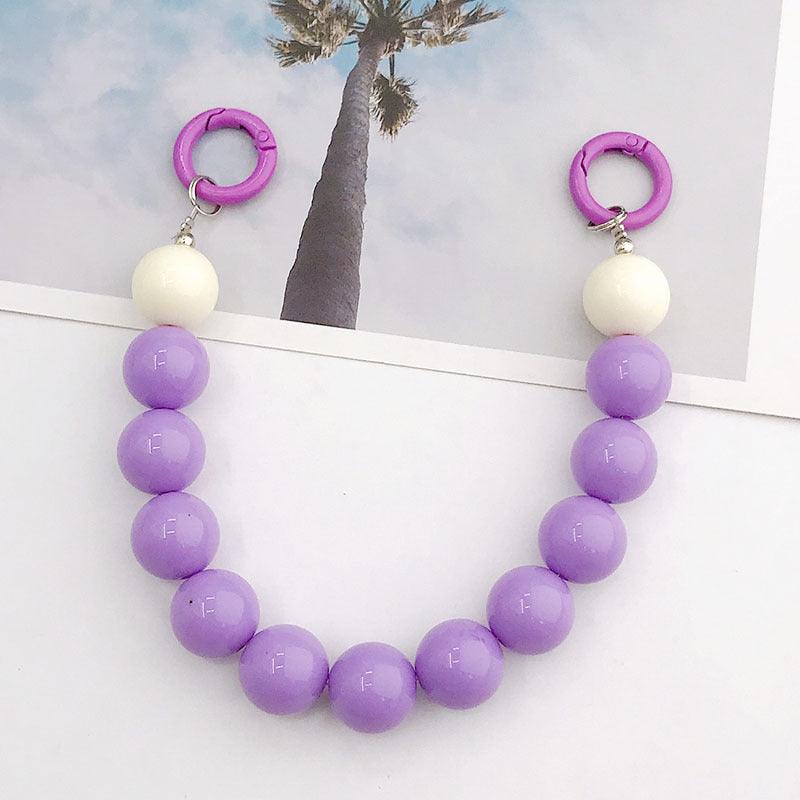Chunky Beaded Phone Strap With Clip Rings - Purple
