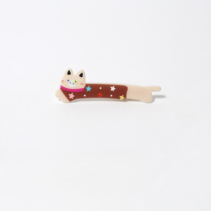 Whimsical Long Cat Novelty Snap Hair Clip - Cream