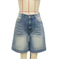 Washed Straight Leg Denim Shorts - Blue
