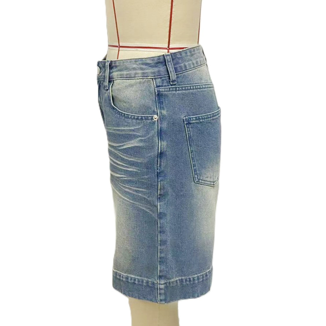 Washed Straight Leg Denim Shorts - Blue - 1