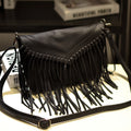 Whipstitch Fringe Envelope Crossbody Bag - Black