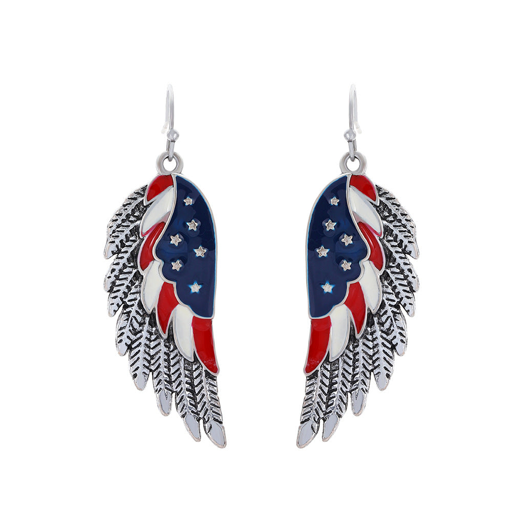 Patriotic Flag Charm Dangle Earrings - 08 Wings 6706