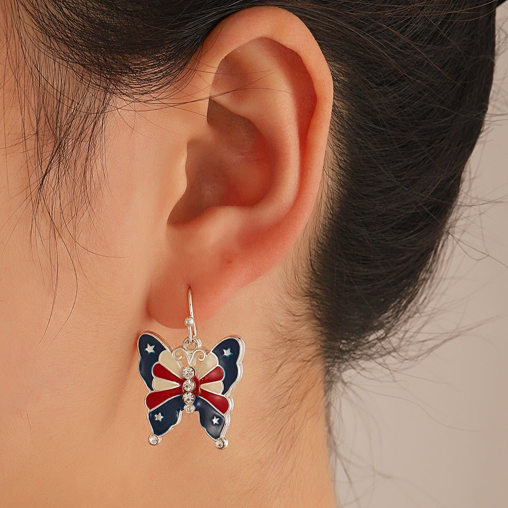 Patriotic Flag Charm Dangle Earrings - 09 Butterfly