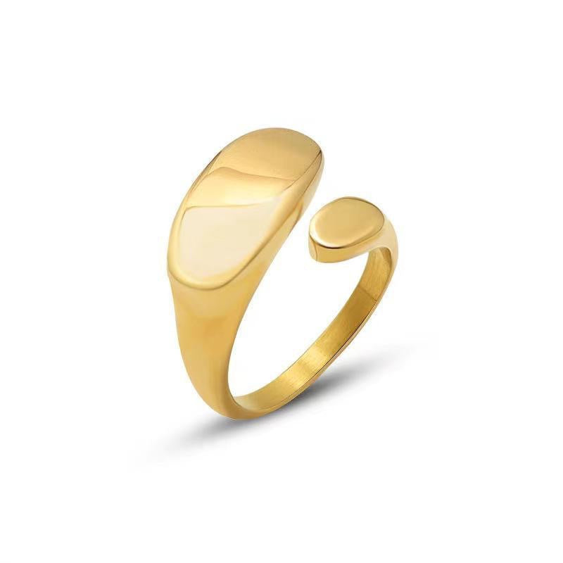 Glossy Oval Signet Open Cuff Ring