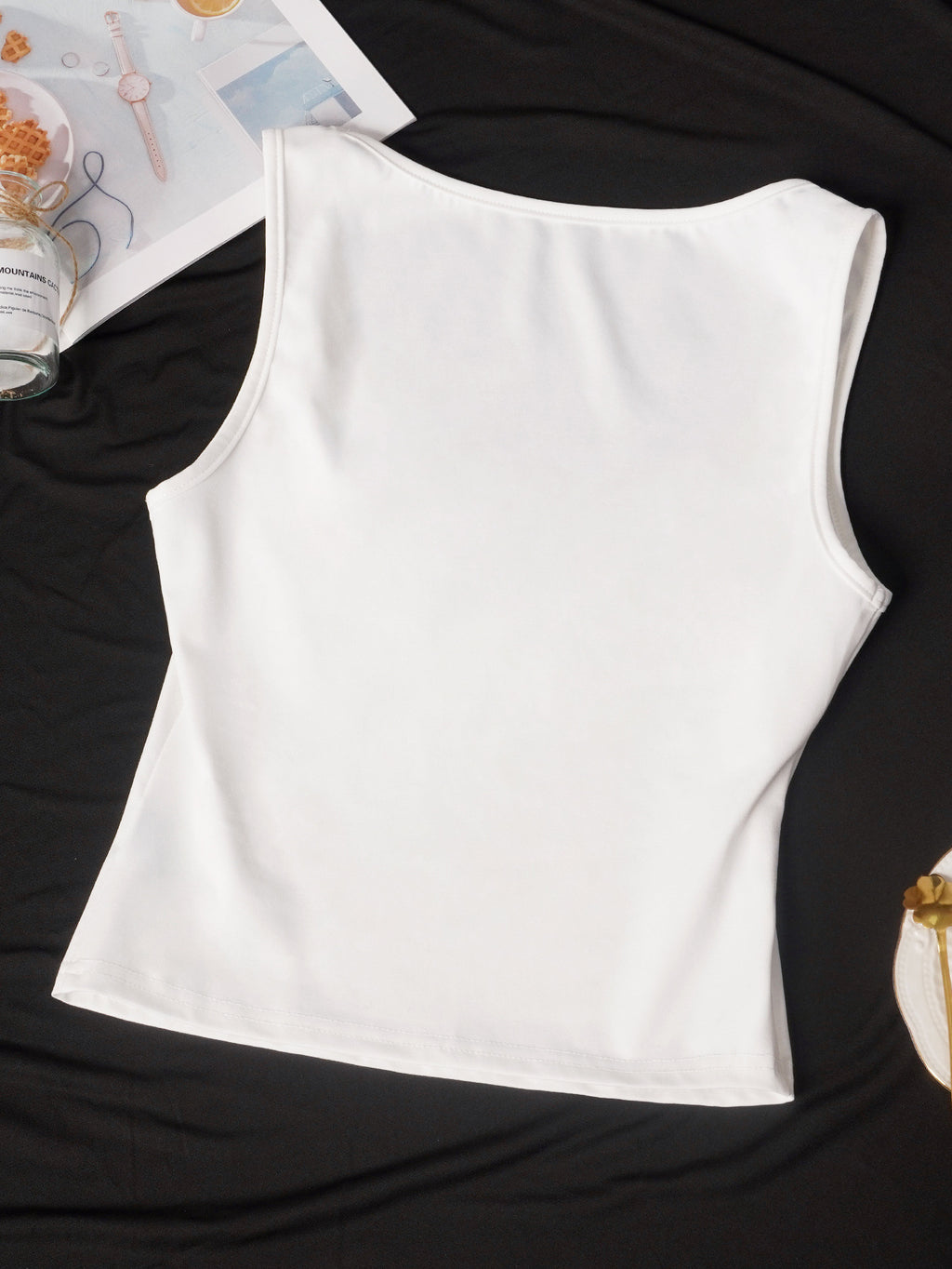 Coastal Y2K Ribbed Starfish-Bead Square-Neck Cami - White - 3