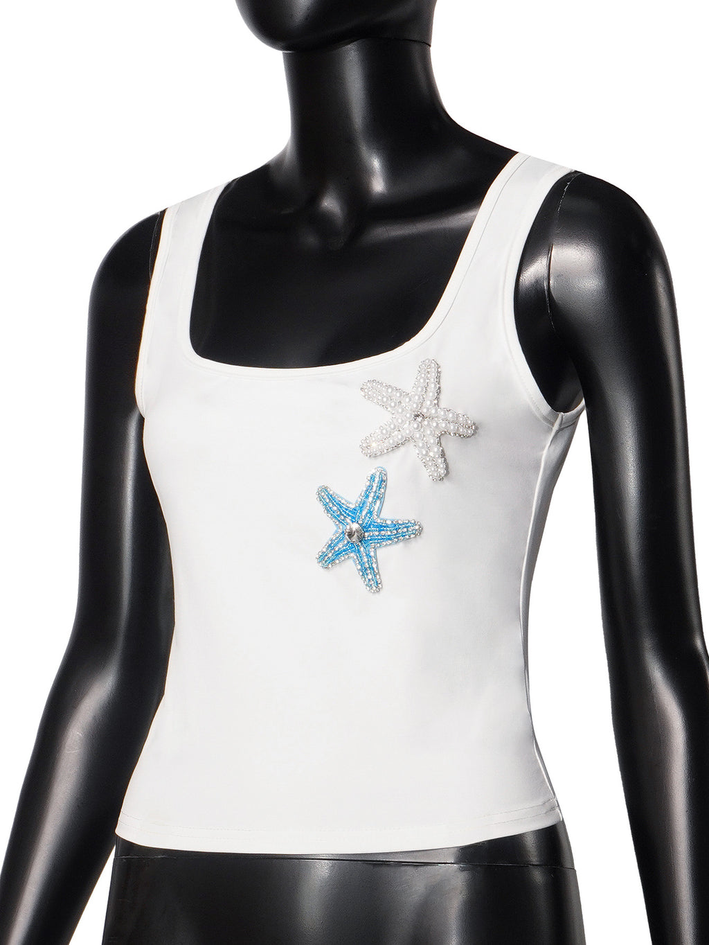 Coastal Y2K Ribbed Starfish-Bead Square-Neck Cami - White - 5
