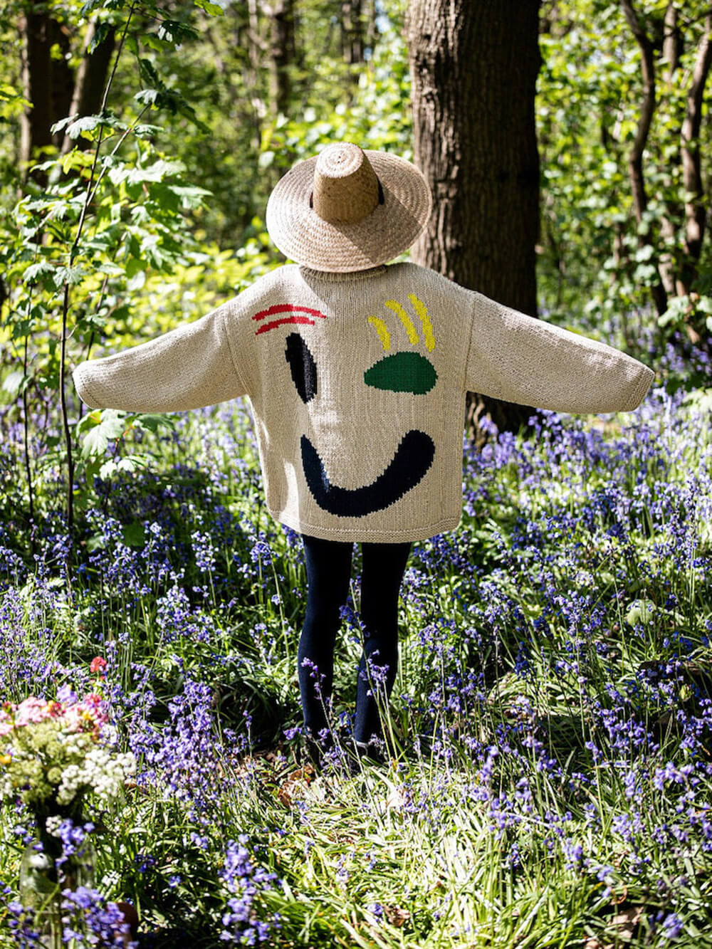 Colorblock Smiley Face Chunky Knit Sweater - Beige - 5