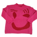 Colorblock Smiley Face Chunky Knit Sweater - Fuchsia