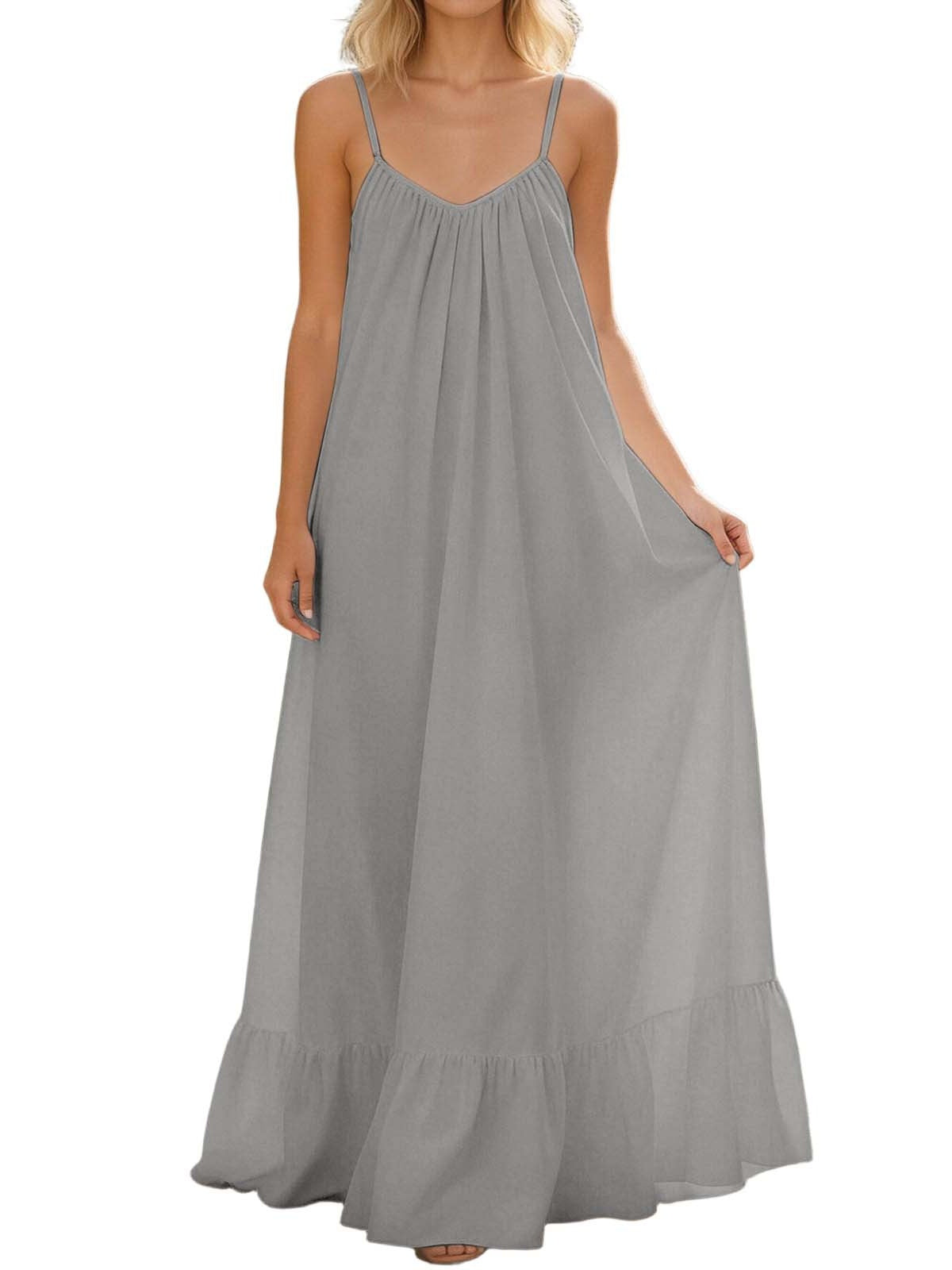 Tiered Ruffle Cami Maxi Sundress - Grey
