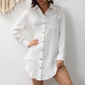 Crinkle Cotton Oversized Beach Shirt Dress - White
