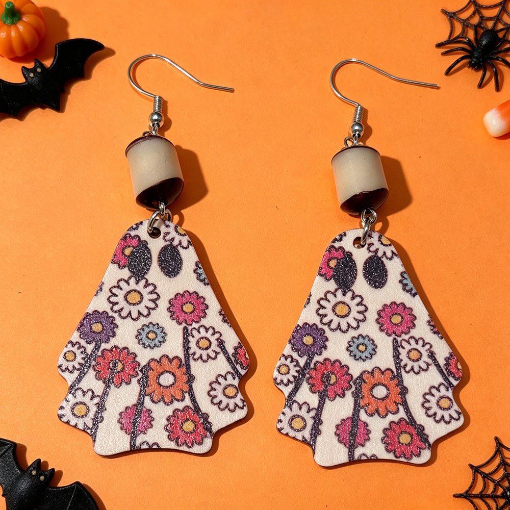 Ghost Shaped Floral Print Dangle Earrings - NO-1 - 1