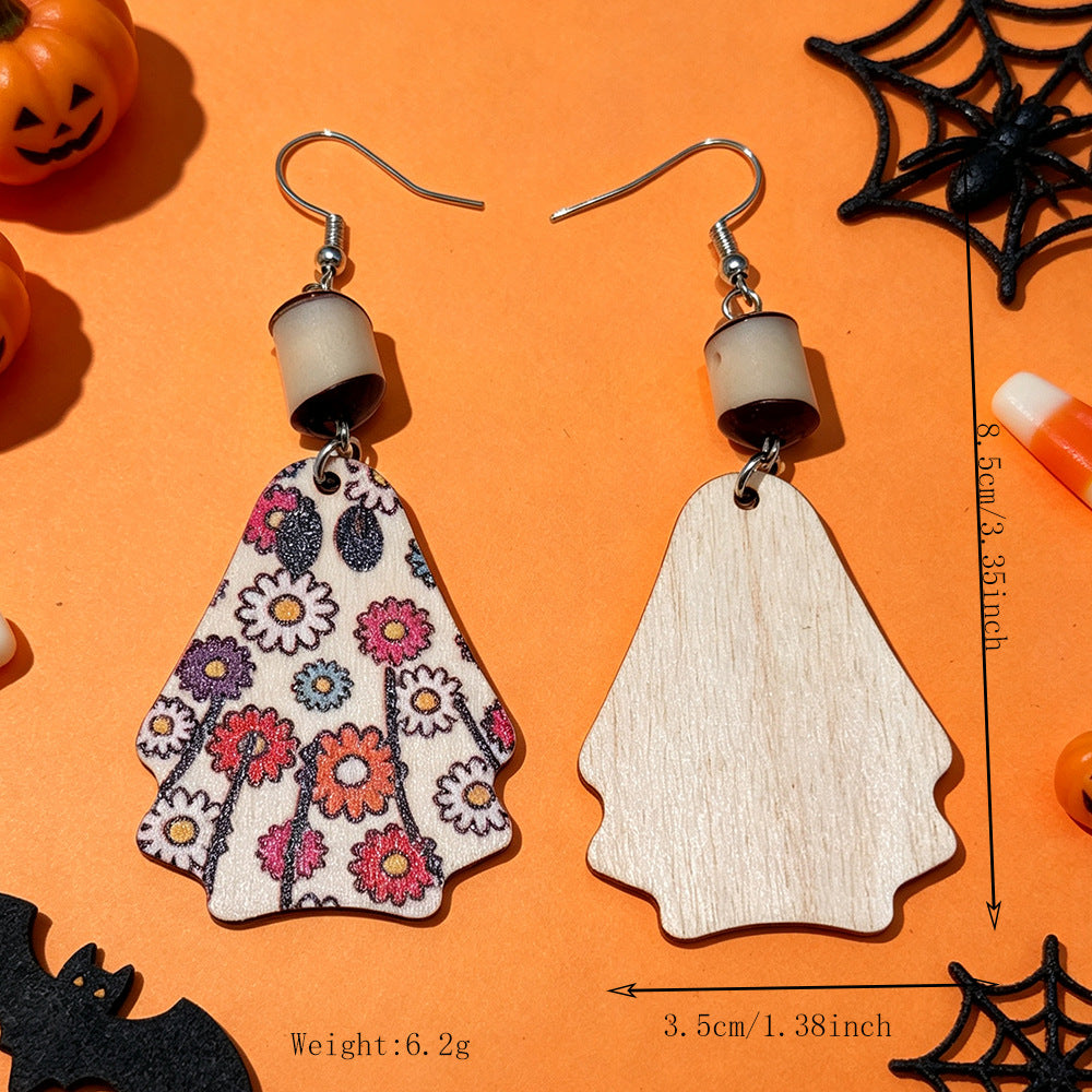 Ghost Shaped Floral Print Dangle Earrings - NO-1 - 2
