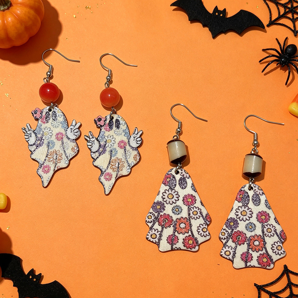 Ghost Shaped Floral Print Dangle Earrings - NO-1 - 3