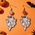 Ghost Shaped Floral Print Dangle Earrings - NO-2