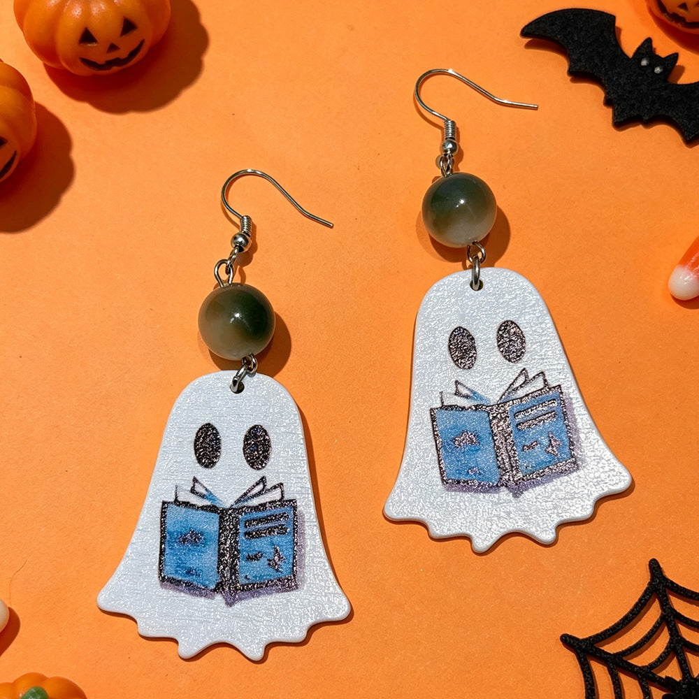 Ghost Shaped Floral Print Dangle Earrings - NO-3