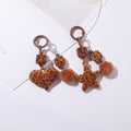 Flocked Leopard Charm Keychain With Faux Fur Pom - NO-1