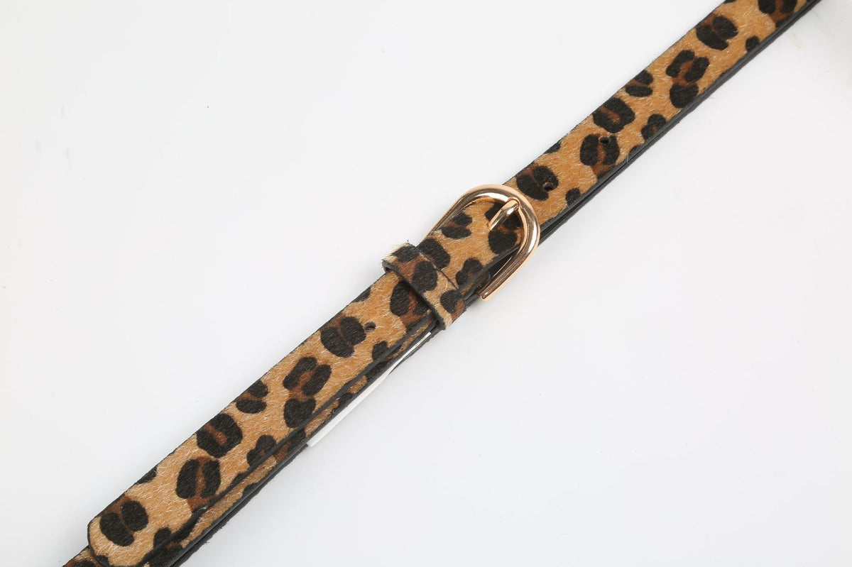 Leopard Calf Hair Look Slim Belt - Brown - 2