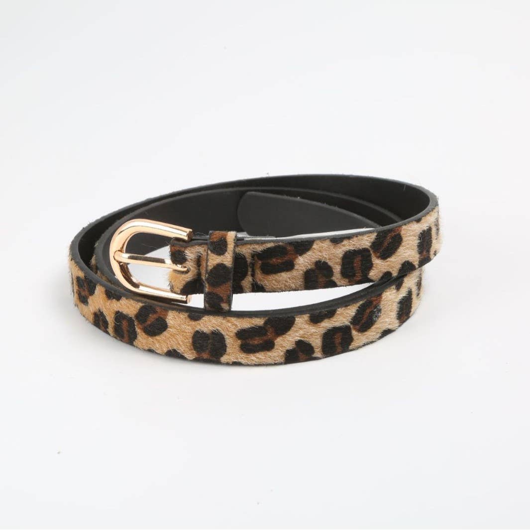 Leopard Calf Hair Look Slim Belt