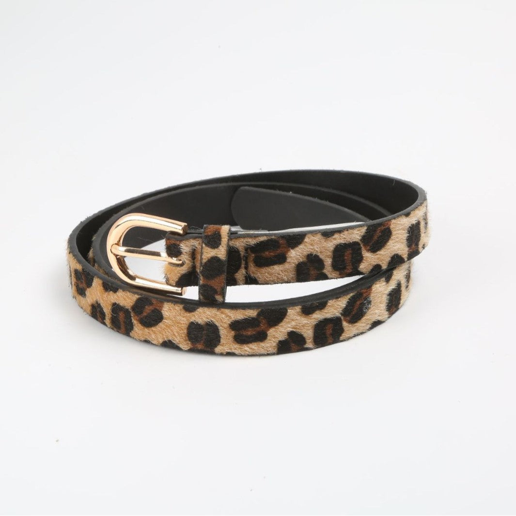 Leopard Calf Hair Look Slim Belt - view 1
