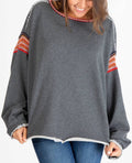 Woven Trim Raw Hem Oversized Sweatshirt - Gray