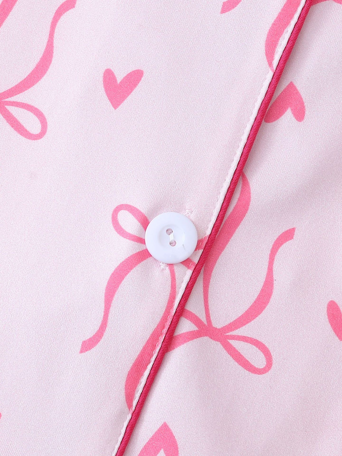 Bow Print Short Sleeve Pajama Set - Pink - 4
