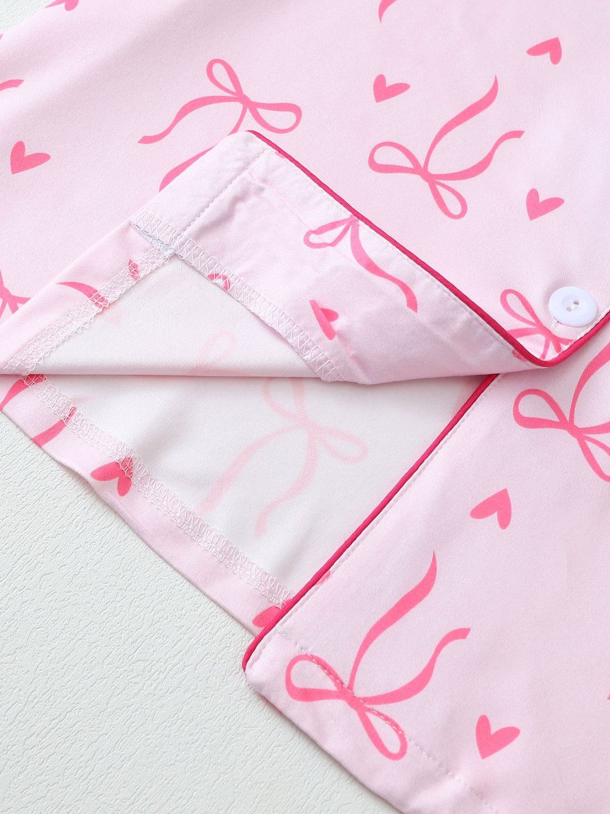 Bow Print Short Sleeve Pajama Set - Pink - 6