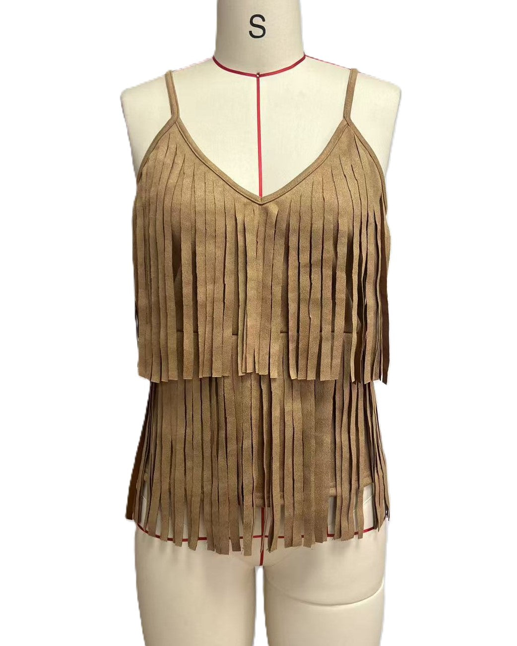 Western Tiered Fringe Cami Tank Top - Caramel