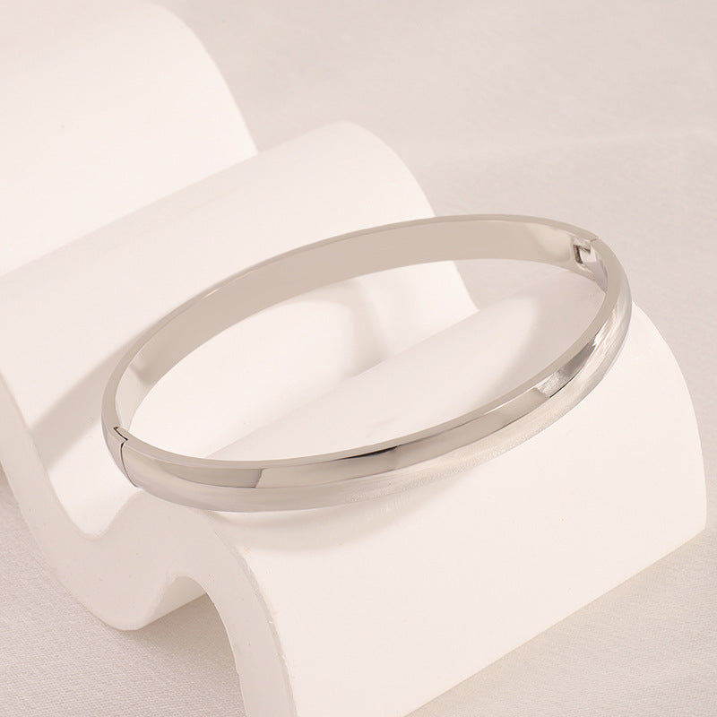 Minimal Smooth Slim Hinged Bangle Bracelet - Steel