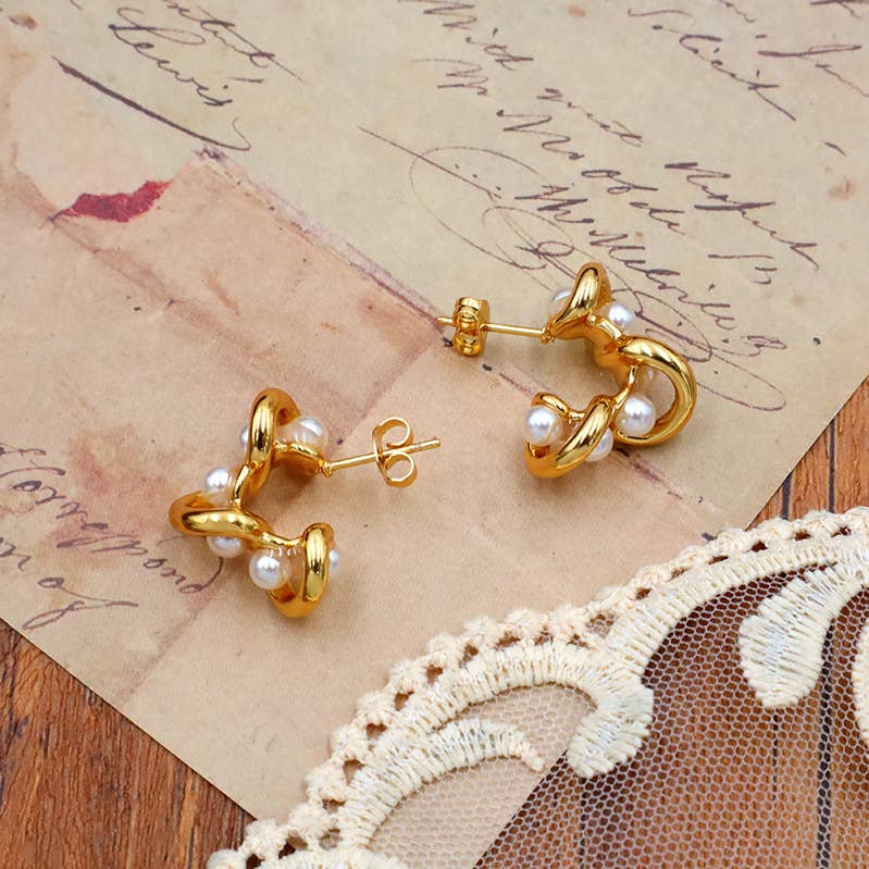 Pearl Twist Gold Dangle Earrings