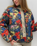 Painterly Floral Quilted Stand Collar Jacket - Color