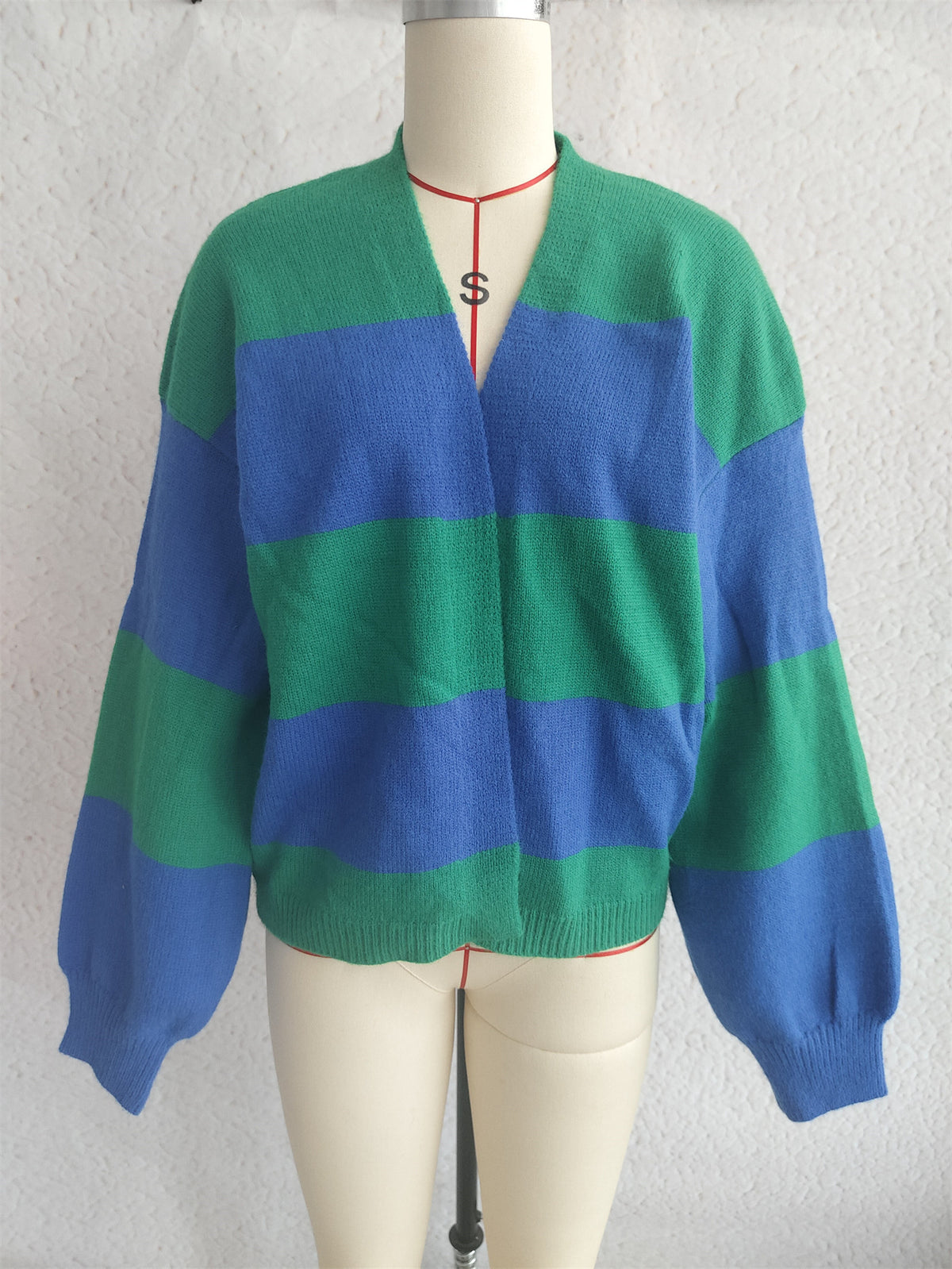 Bold Stripe Colorblock Open Front Cardigan - Blue