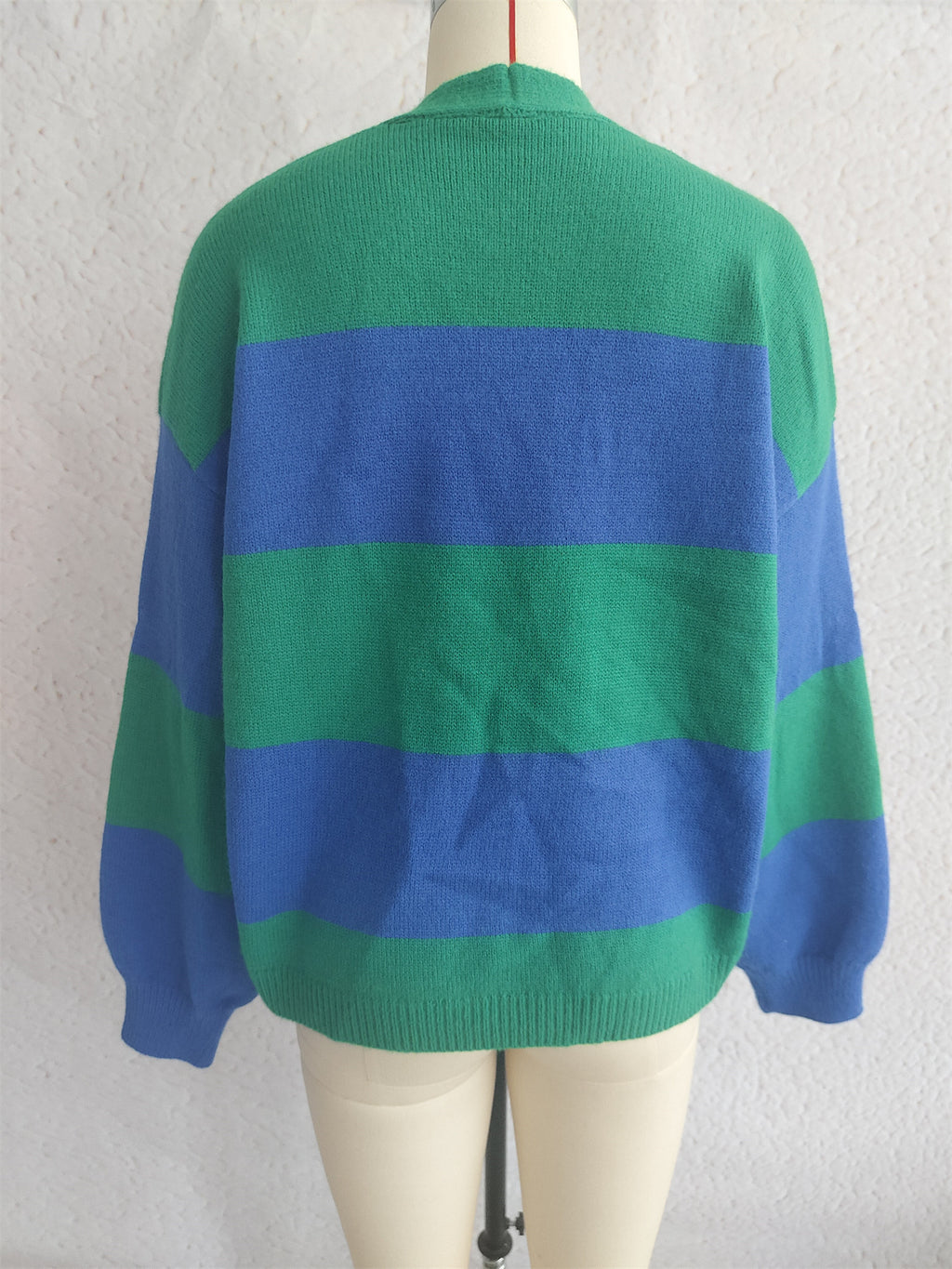 Bold Stripe Colorblock Open Front Cardigan - Blue - 1