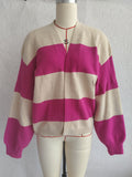 Bold Stripe Colorblock Open Front Cardigan - Fuchsia