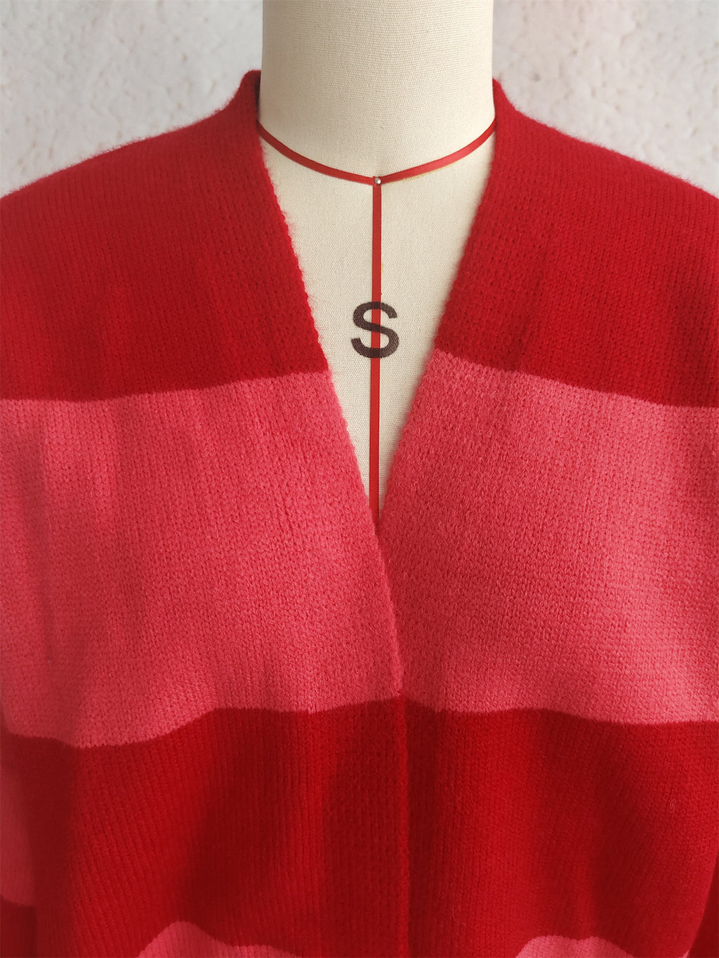 Bold Stripe Colorblock Open Front Cardigan - Red - 2