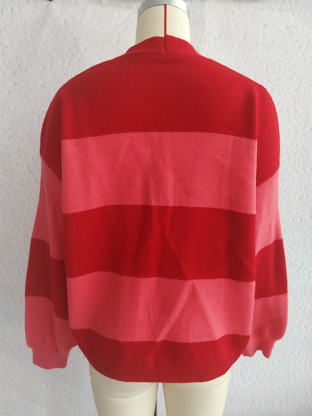 Bold Stripe Colorblock Open Front Cardigan - Red - 5