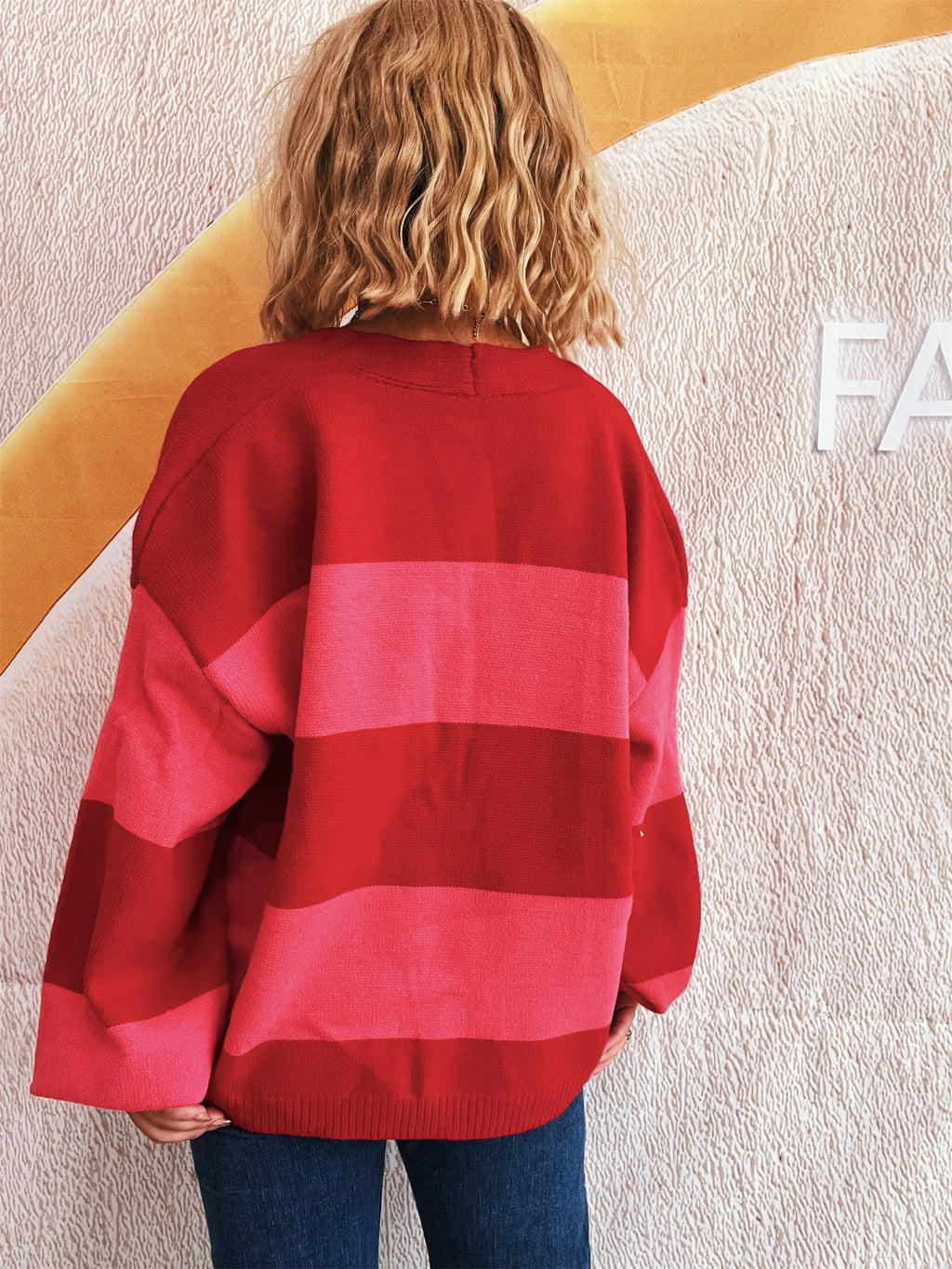 Bold Stripe Colorblock Open Front Cardigan - Red - 6