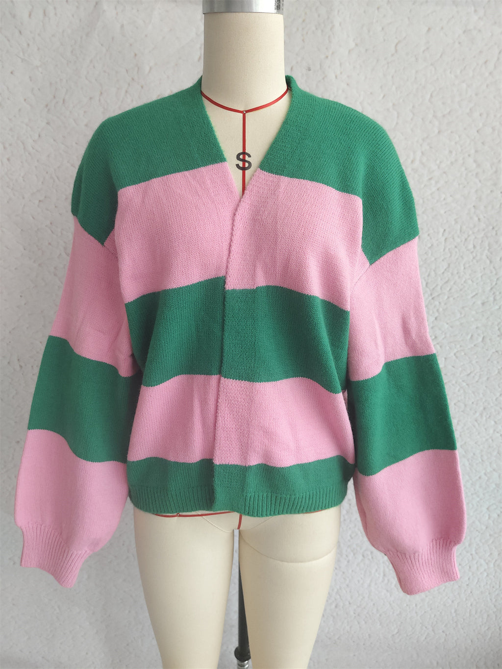 Bold Stripe Colorblock Open Front Cardigan - green