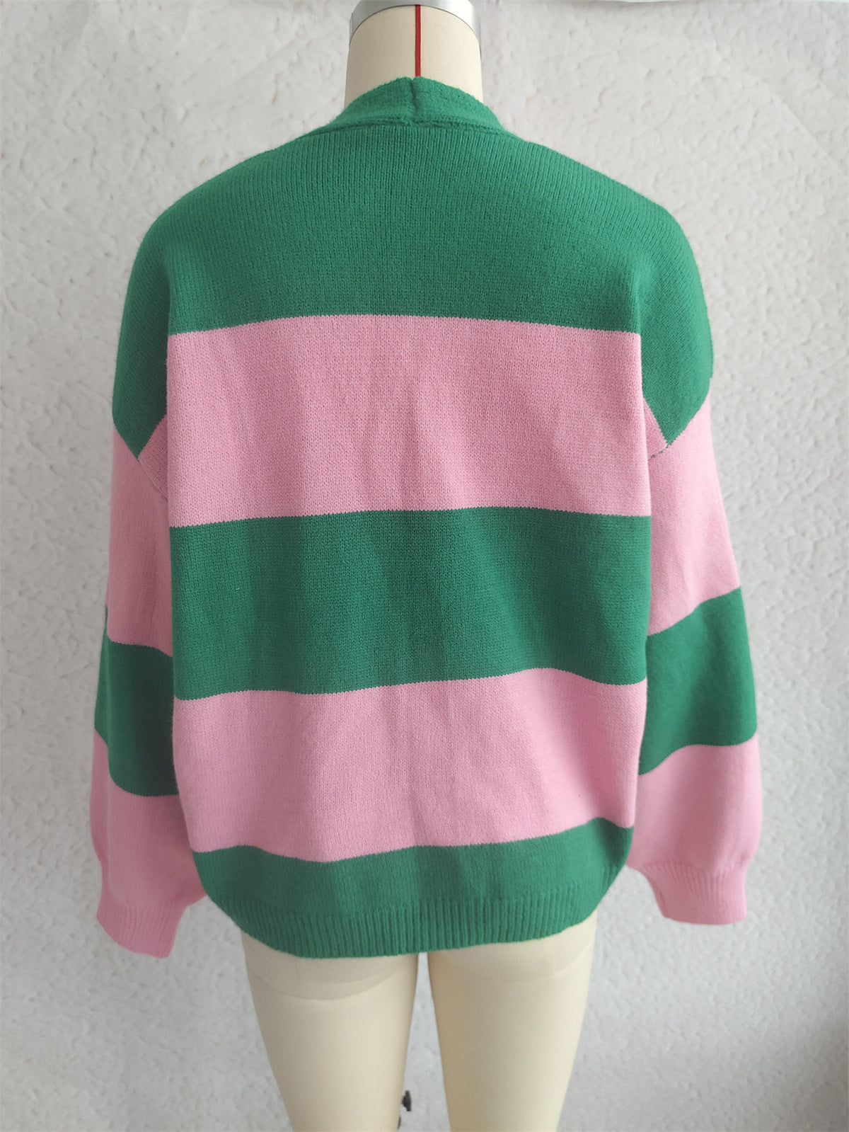 Bold Stripe Colorblock Open Front Cardigan - green - 1