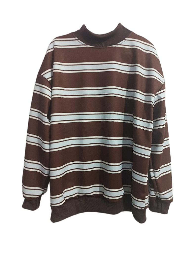 Striped Long Sleeve Top and Drawstring Shorts Set - Blue_Brown - 3