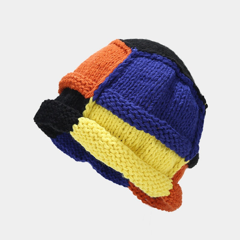 Y2K Patchwork Color Block Knit Beanie - Black