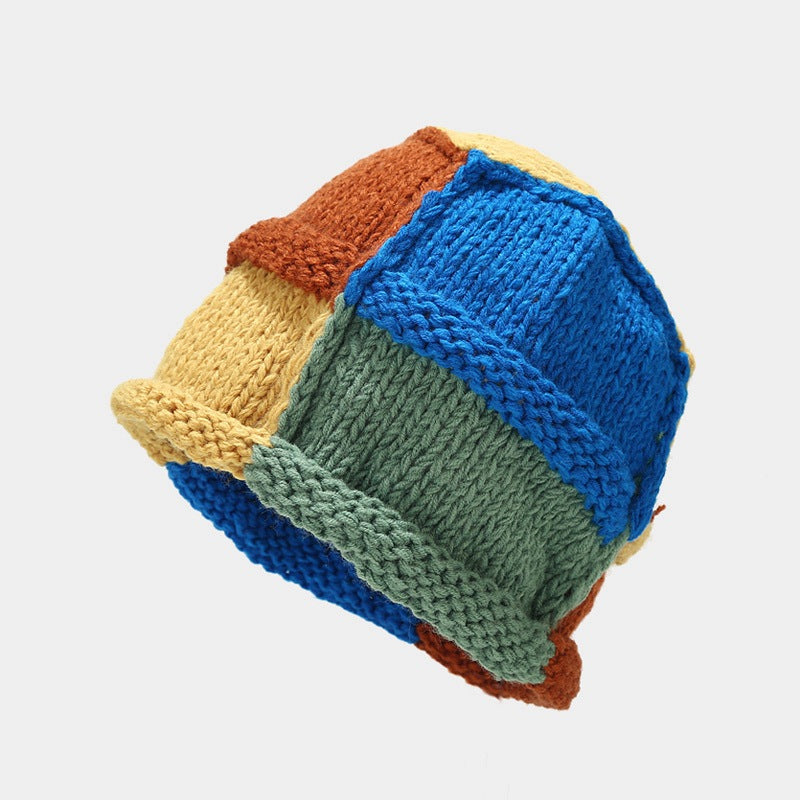 Y2K Patchwork Color Block Knit Beanie - Yellow