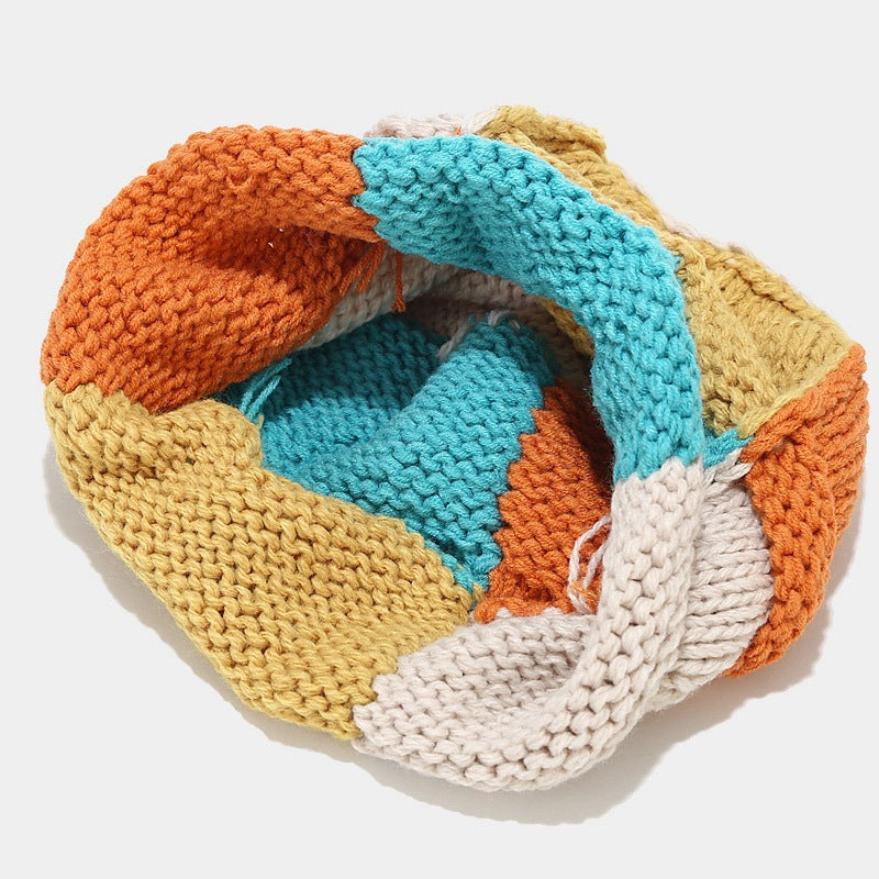 Y2K Patchwork Color Block Knit Beanie - view 1