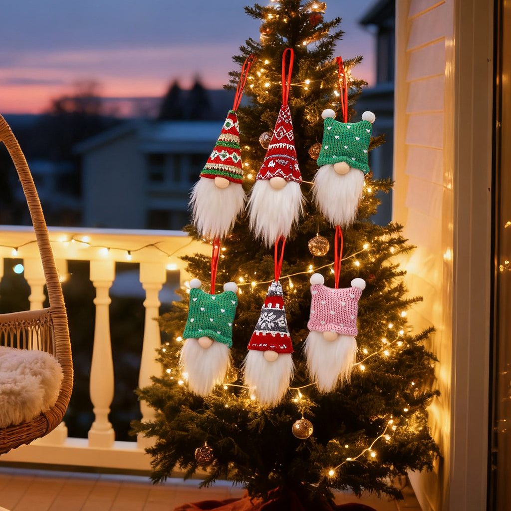 Plush Gnome Christmas Ornaments with Knit Hats - view 1